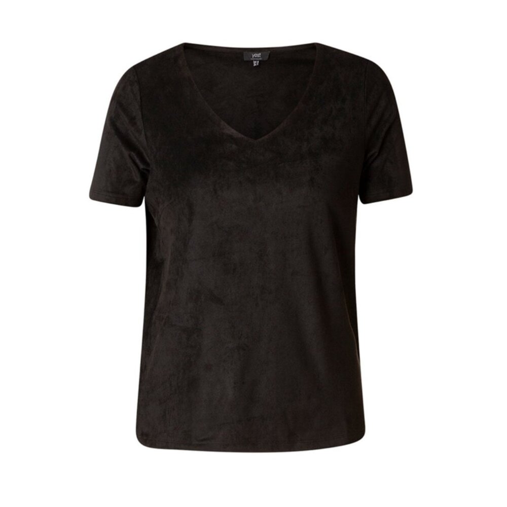 Yest Black Velvet & Faux Suede V-Neck Short-Sleeve Top | EU 40 | Whimsigoth